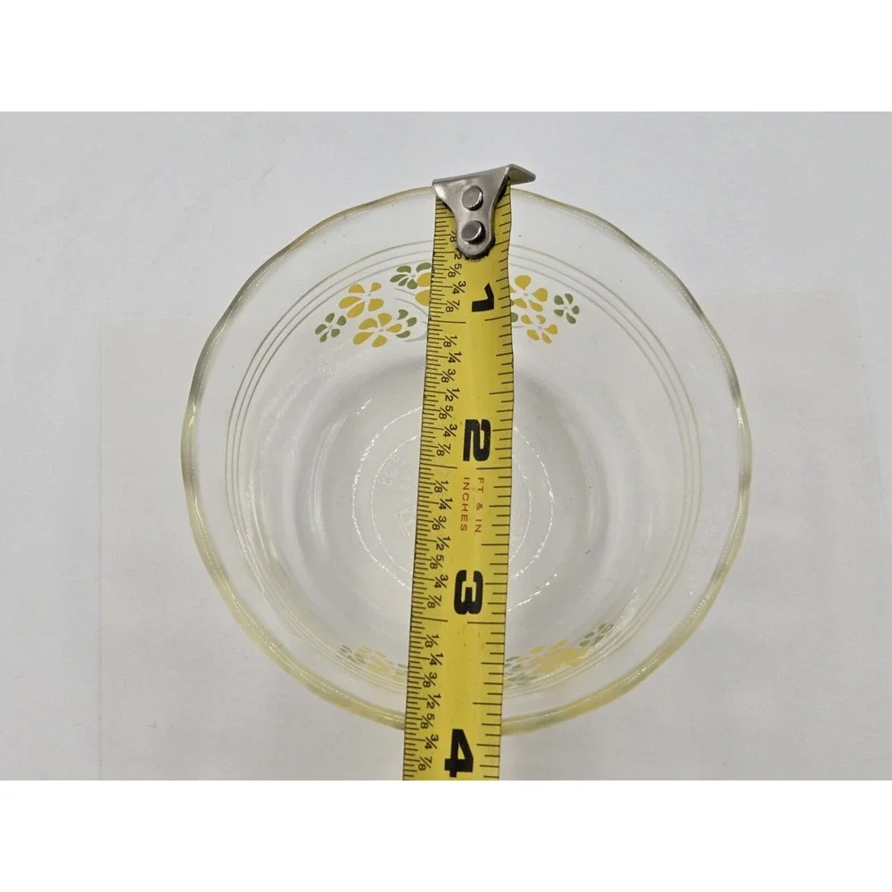 Vtg PYREX Japan Custard Bowl 463 Yellow Green Flowers RARE Daisy Print Cup Iwaki